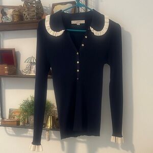 Loft Ribbed Polo Sweater with White Trim